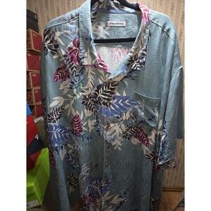 Tommy Bahama Men's 5XLB Big & Tall Blue Tropical Hawaiian Camp Shirt Button...